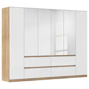 Rauch Möbel Drehtürenschrank, Weiß, Eiche, Holzwerkstoff, 4 Fächer, 4 Schubladen, 271x210x54 cm, Blauer Engel, Goldenes M, Made in Germany, umfangreiches Zubehör erhältlich, griffloses Öffnen,
