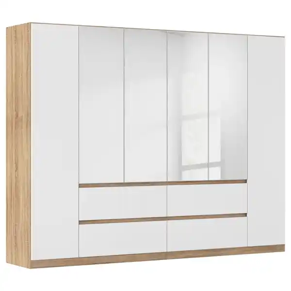 Bild 1 von Rauch Möbel Drehtürenschrank, Weiß, Eiche, Holzwerkstoff, 4 Fächer, 4 Schubladen, 271x210x54 cm, Blauer Engel, Goldenes M, Made in Germany, umfangreiches Zubehör erhältlich, griffloses Öffnen,