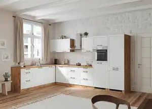 Eckküche Meran mit Geräten ca. 240x360 cm Weiß/Eiche, Weiß, Eiche Wotan