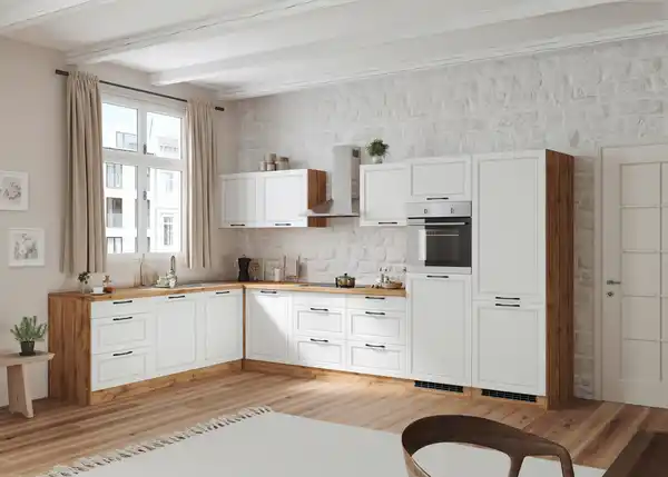 Bild 1 von Eckküche Meran mit Geräten ca. 240x360 cm Weiß/Eiche, Weiß, Eiche Wotan