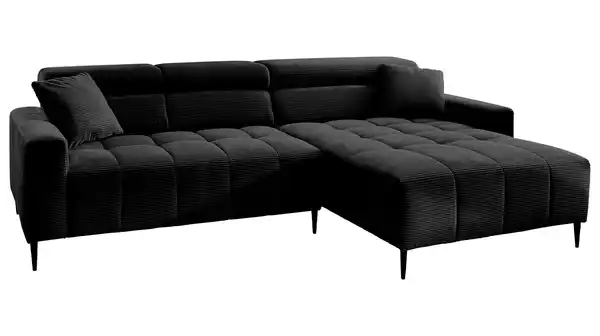 Bild 1 von Ecksofa Cord schwarz ausziehbar - Sitztiefenverstellung 256 cm - OT rechts - SIMPLE