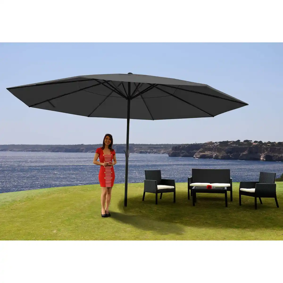 Bild 1 von Sonnenschirm Carpi Pro, Gastronomie Marktschirm ohne Volant Ø 5m Polyester/Alu 28kg ~ anthrazit ohne Ständer