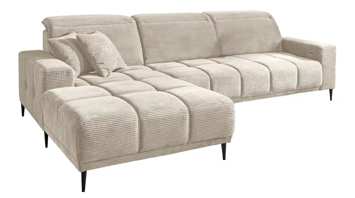 Bild 1 von Ecksofa Cord beige ausziehbar - Sitztiefenverstellung 286 cm - OT links - MARISOL