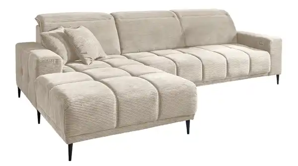 Bild 1 von Ecksofa Cord beige ausziehbar - Sitztiefenverstellung 286 cm - OT links - MARISOL