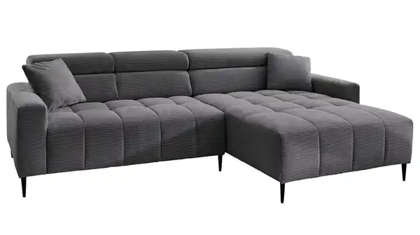 Bild 1 von Ecksofa Cord grau ausziehbar - Sitztiefenverstellung 256 cm - OT rechts - SIMPLE
