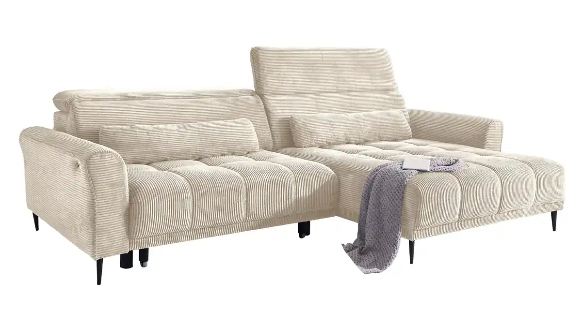Bild 1 von Ecksofa Cord beige ausziehbar - Sitztiefenverstellung - 277 cm - OT rechts - LOGAN
