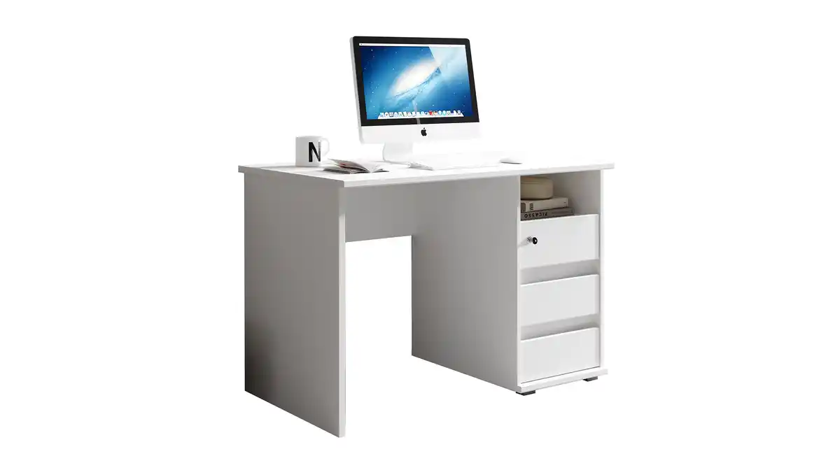 Bild 1 von Schreibtisch weiß 110 cm - 3 Schubladen - PRIMUS