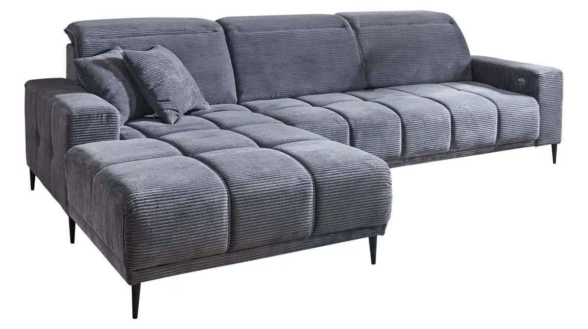 Bild 1 von Ecksofa Cord grau ausziehbar - Sitztiefenverstellung 286 cm - OT links - MARISOL