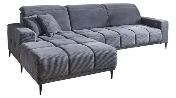 Bild 1 von Ecksofa Cord grau ausziehbar - Sitztiefenverstellung 286 cm - OT links - MARISOL