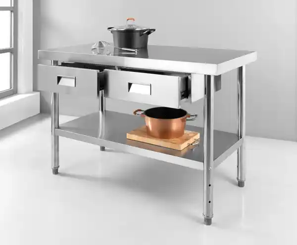 Bild 2 von Bistro Küchentisch mit 2 Schubladen aus Edelstahl, ca. 120 x 60 x 80 cm