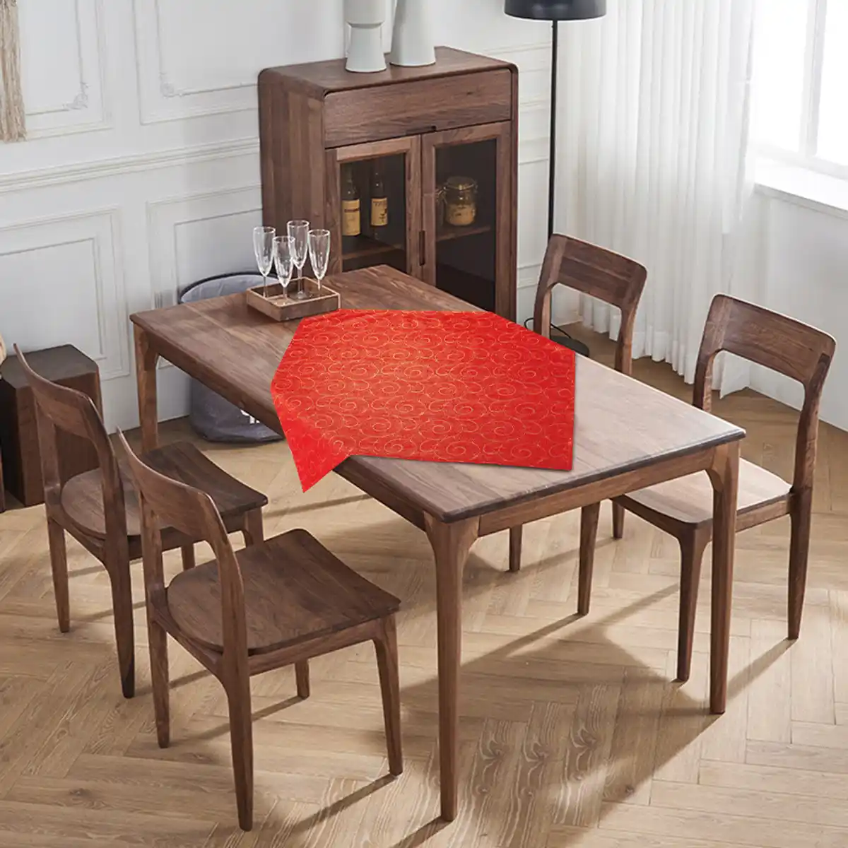 Bild 1 von Jacquard-Mitteldecke mit Goldeffekt - Rot/Gold