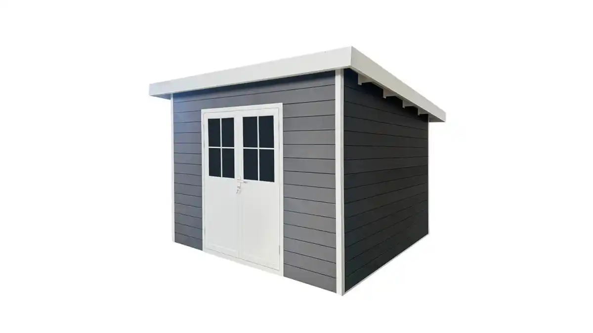 Bild 4 von WPC Gartenhaus mit Aluminiumrahmen, ca. 3,47 x 3,44 x 2,44 m - Anthrazit/Weiß