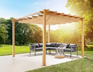 Aluminium Pavillon mit verstellbarem Sonnensegel, ca. 350 x 350 x 236 cm – Buche