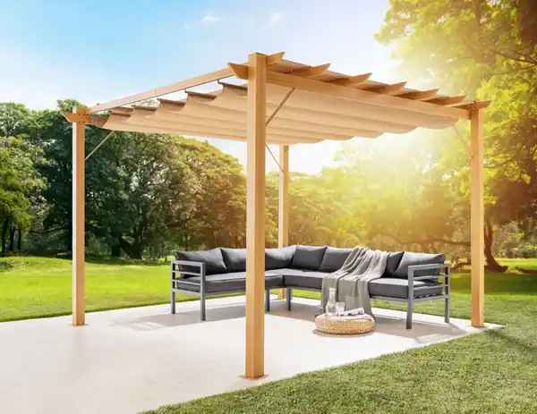 Bild 1 von Aluminium Pavillon mit verstellbarem Sonnensegel, ca. 350 x 350 x 236 cm – Buche