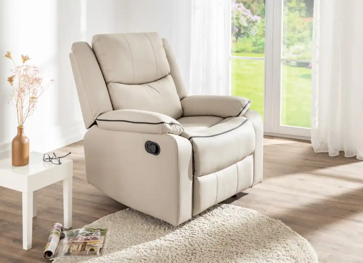 Bild 1 von TV-Relaxsessel mit verstellbarer Relaxfunktion, ca. 96 x 87 x 108 cm - Creme in Lederoptik