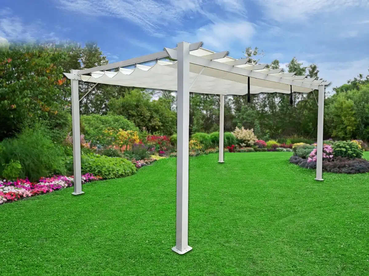 Bild 2 von Aluminium-Pavillon mit verstellbarem Sonnensegel, ca. 350 x 350 x 236 cm – Grau/Weiß