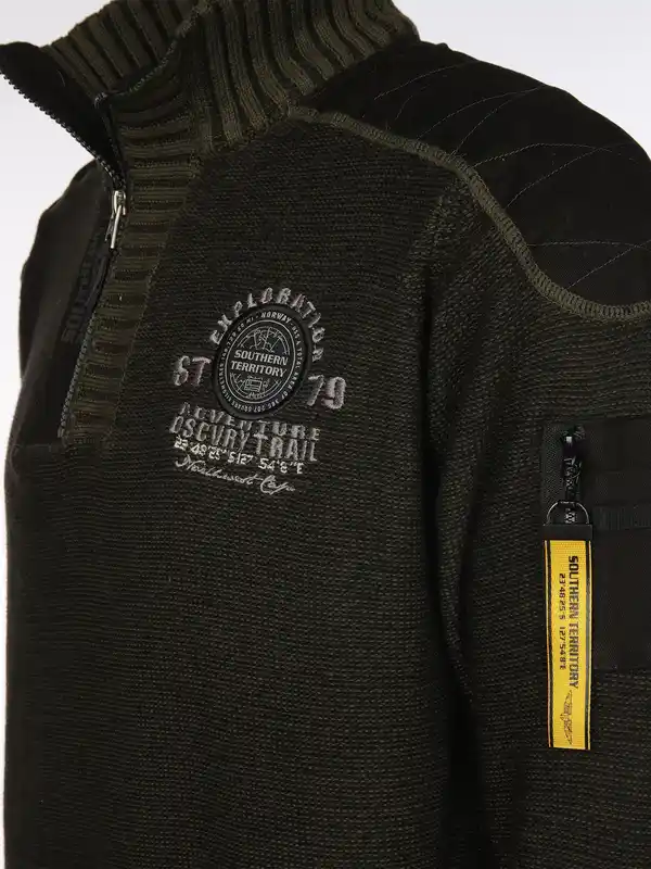 Bild 3 von Herren Stricktroyer mit Stickerei Oliv