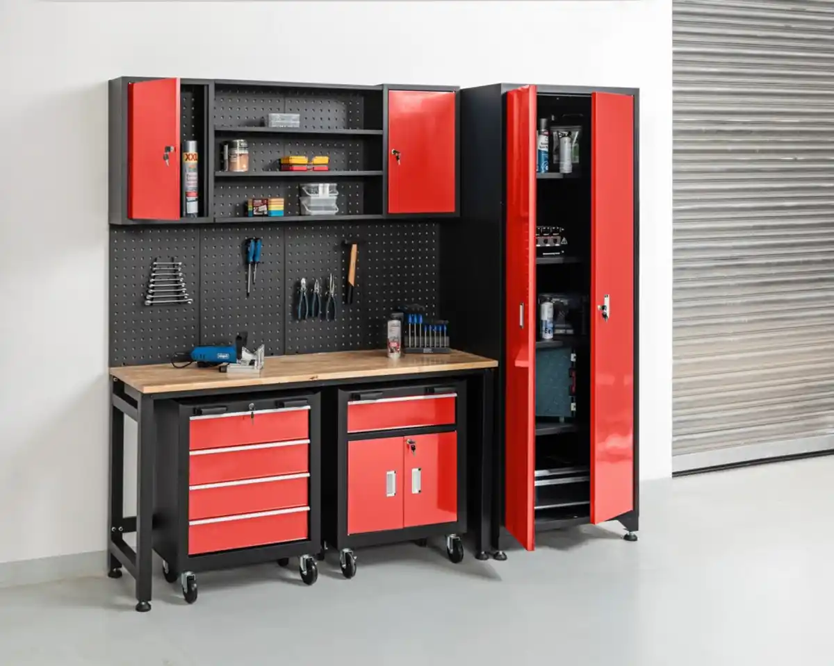 Bild 4 von Werkstatt-Set 6tlg. / Rot / Werkbank Werkzeugschrank Werkzeugwand