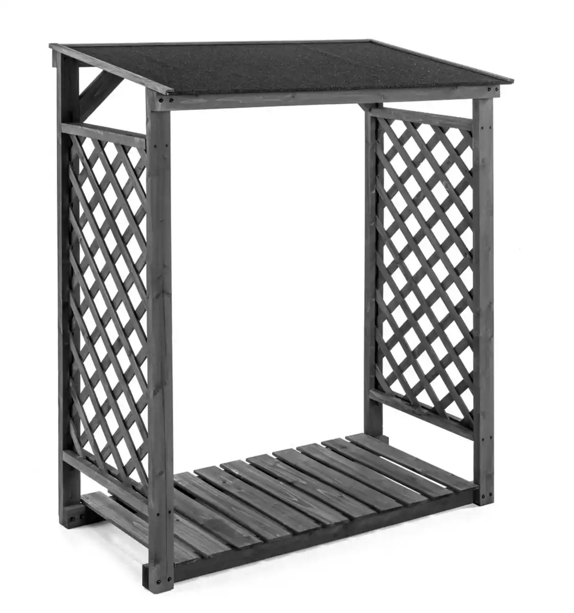 Bild 1 von Brennholzregal Outdoor, aus Tannenholz mit Stapelhilfe, ca. 120,5 x 68 x 148 cm - Grau