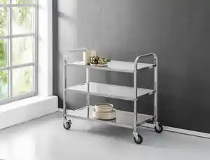 Servierwagen mit 3 Böden & 4 Rollen aus Edelstahl, ca. 95 x 50 x 95 cm