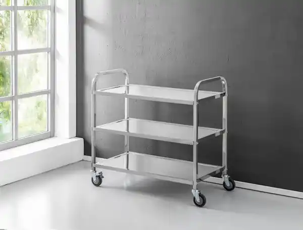 Bild 3 von Servierwagen mit 3 Böden & 4 Rollen aus Edelstahl, ca. 95 x 50 x 95 cm