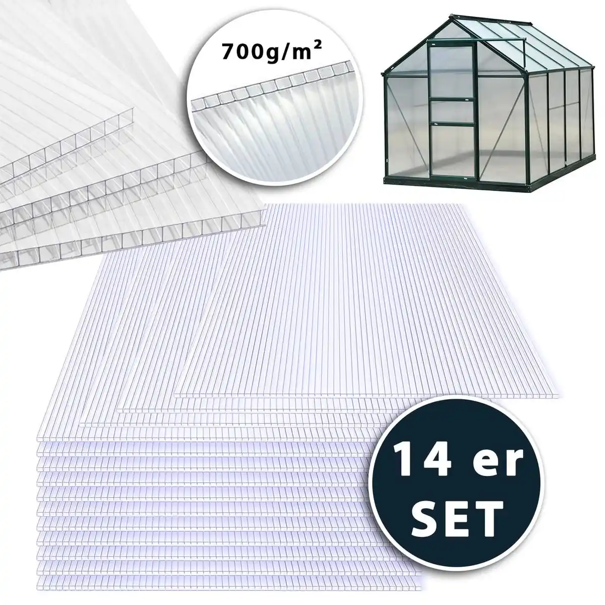 Bild 1 von Tech-Craft Polycarbonat- Hohlkammerstegplatten, Ersatzplatten für Gewächshaus,ca.118x58cm,14 Stück