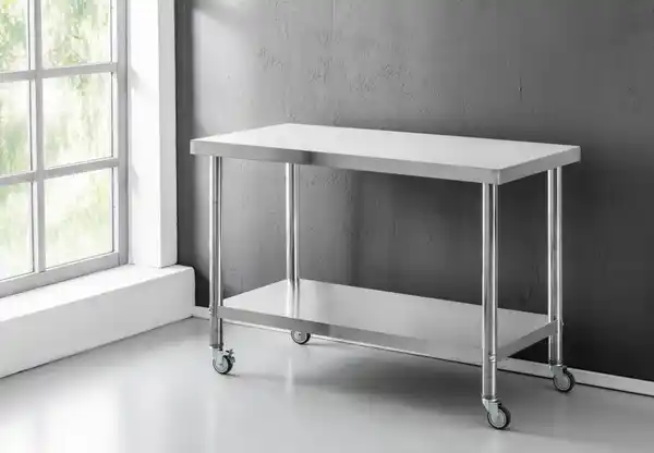 Bild 2 von Edelstahltisch mit Ablage auf Rollen, ca. 120 x 60 x 80 cm