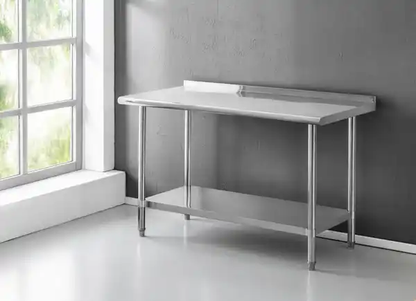 Bild 2 von Arbeitstisch mit Spritzschutz & Ablage aus Edelstahl, ca. 122 x 61 x 80 cm
