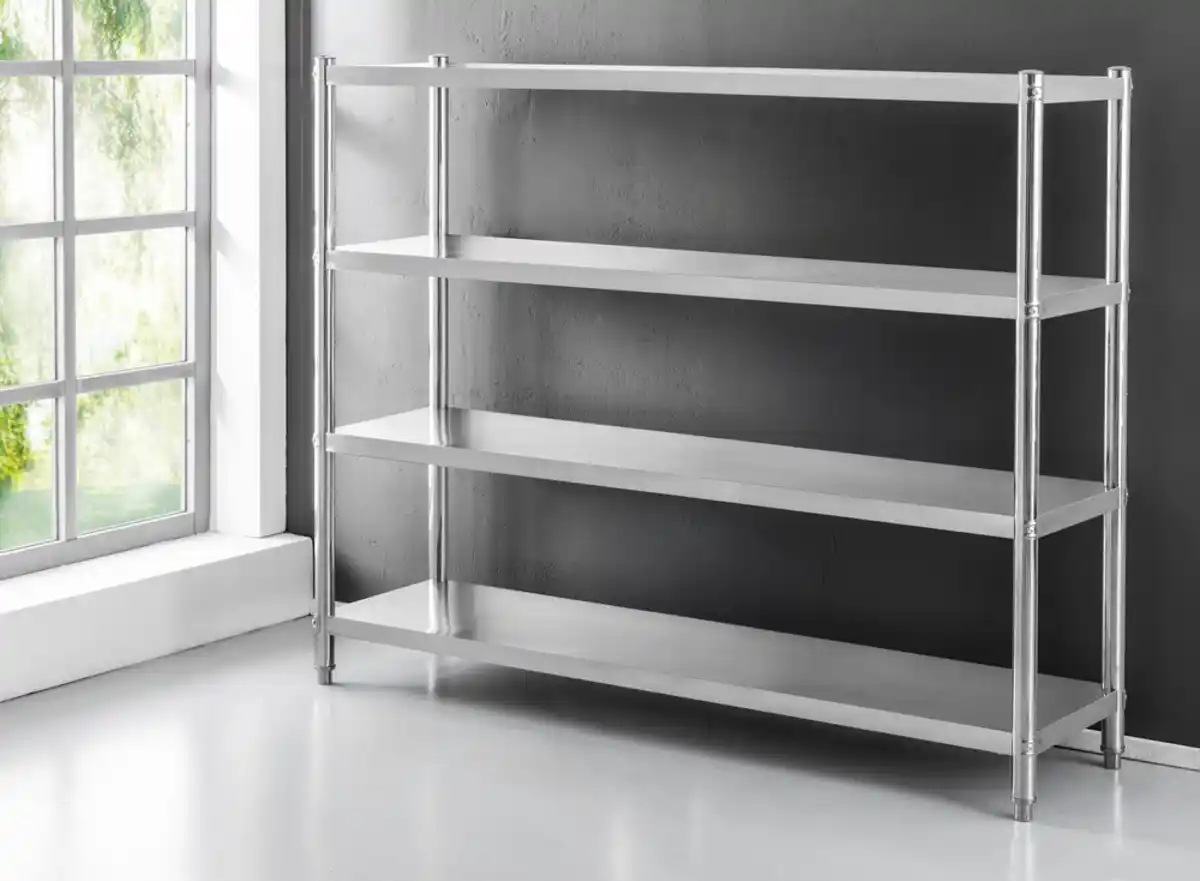 Bild 2 von 4-stufiges Edelstahlregal, ca. 180 x 50 x 180 cm