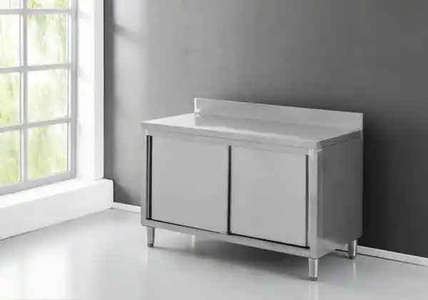Bild 3 von Edelstahltisch mit 2 Türen & Spritzschutz, ca. 120 x 60 x 80/10 cm