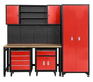 Werkstatt-Set 6tlg. / Rot / Werkbank Werkzeugschrank Werkzeugwand