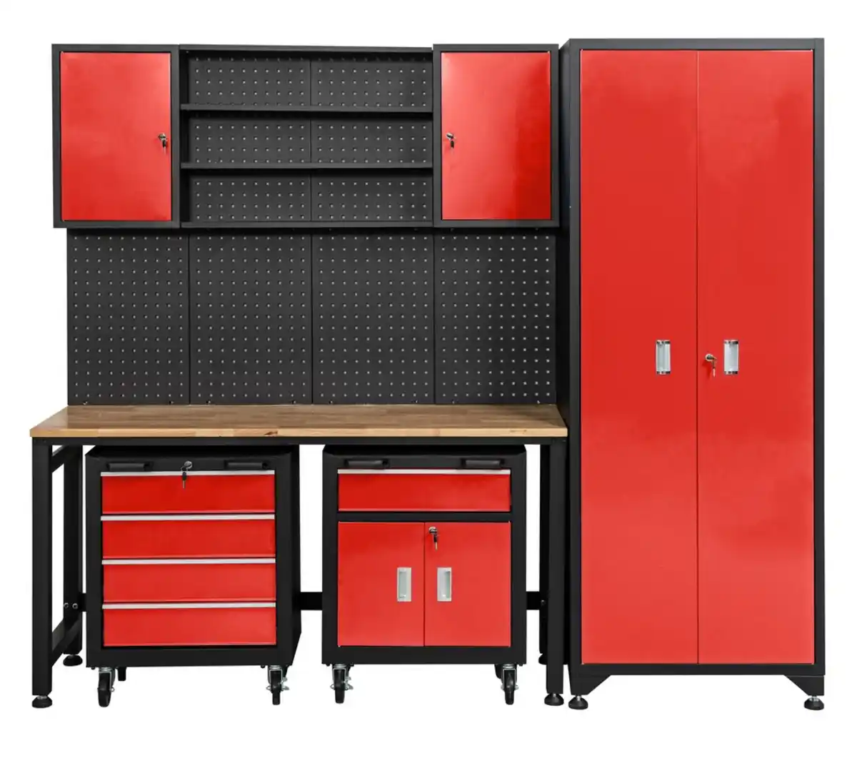 Bild 1 von Werkstatt-Set 6tlg. / Rot / Werkbank Werkzeugschrank Werkzeugwand