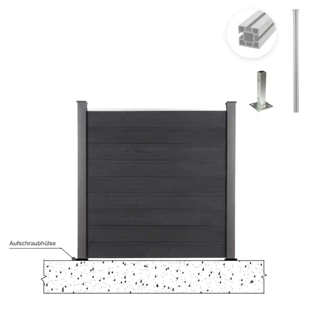 Bild 2 von WPC-Sichtschutzzaun CORTEZA - 1x Aufschraubhülse aus Edelstahl - Schwarz