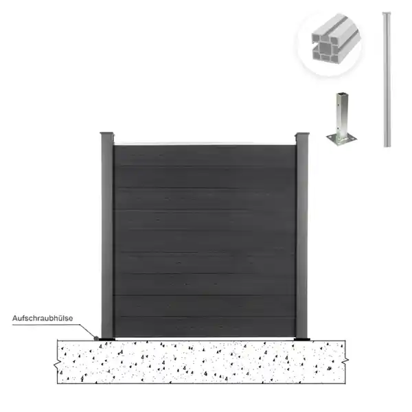 Bild 2 von WPC-Sichtschutzzaun CORTEZA - 1x Aufschraubhülse aus Edelstahl - Schwarz