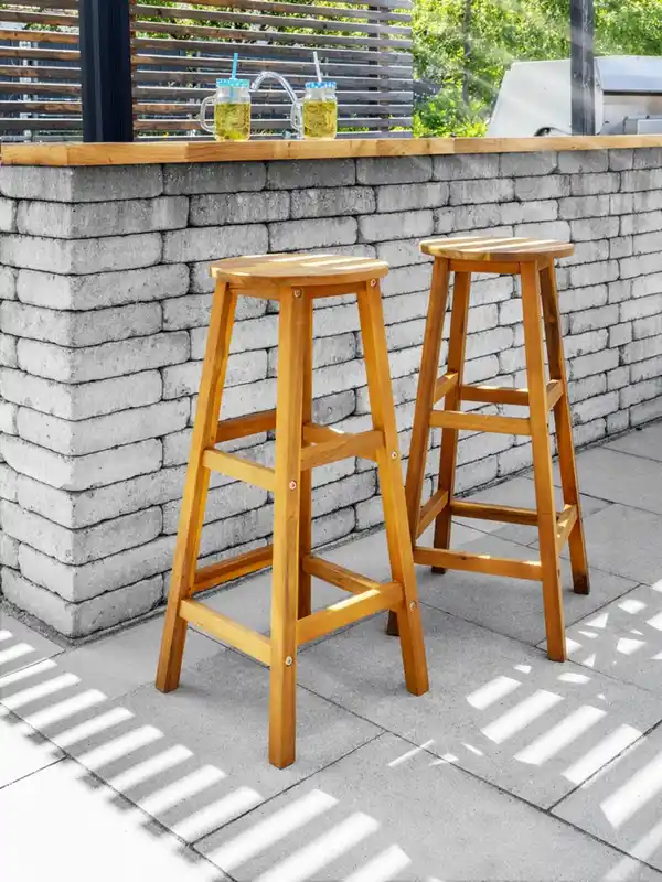 Bild 2 von 2er-Set Barstuhl aus Akazienholz, ca. 34 x 34 x 76 cm - Braun