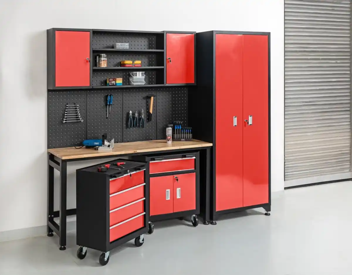 Bild 3 von Werkstatt-Set 6tlg. / Rot / Werkbank Werkzeugschrank Werkzeugwand