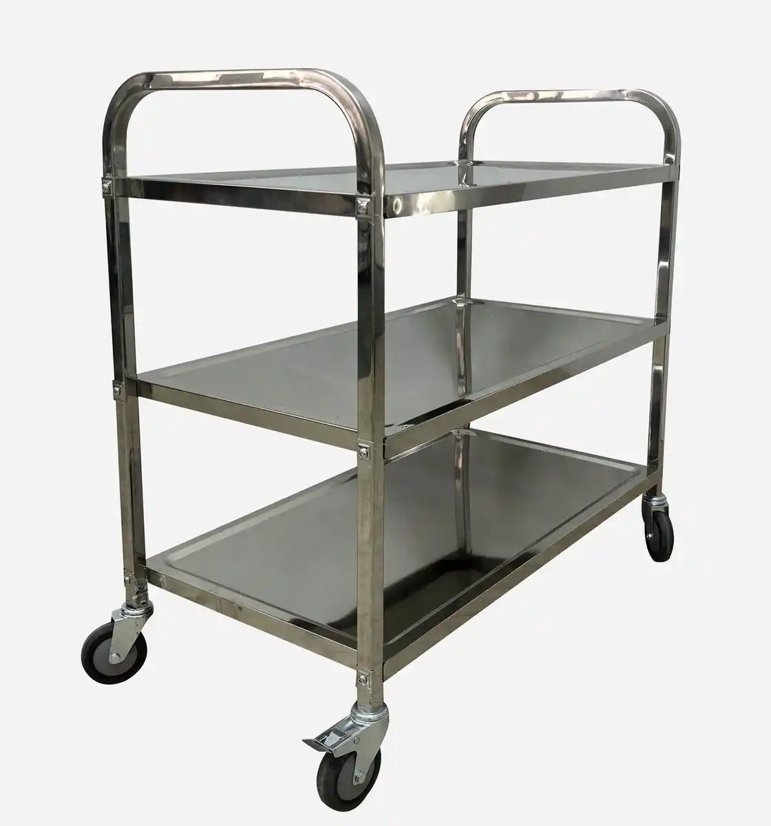 Bild 2 von Servierwagen mit 3 Böden & 4 Rollen aus Edelstahl, ca. 95 x 50 x 95 cm