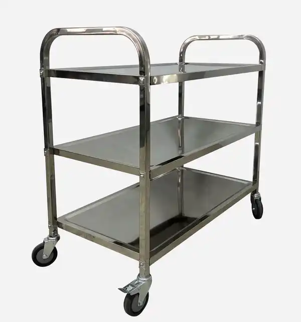 Bild 2 von Servierwagen mit 3 Böden & 4 Rollen aus Edelstahl, ca. 95 x 50 x 95 cm