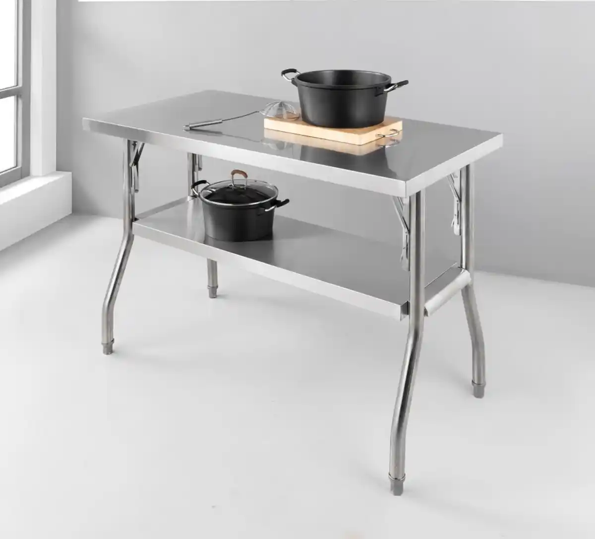 Bild 2 von Klapptisch mit Ablagefläche aus Edelstahl, ca. 120 x 60 x 80 cm