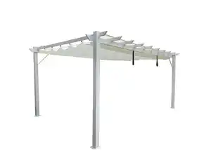 Aluminium-Pavillon mit verstellbarem Sonnensegel, ca. 350 x 350 x 236 cm – Grau/Weiß