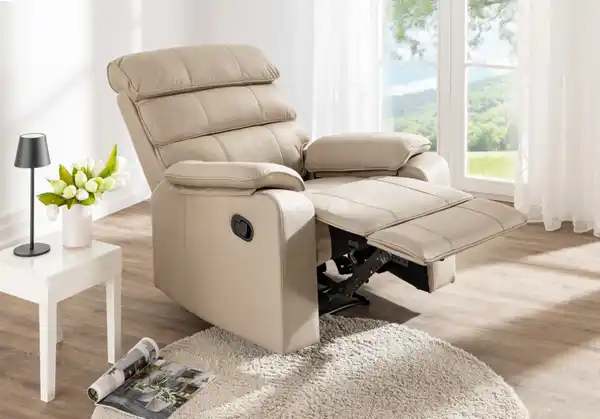 Bild 2 von TV-Relaxsessel mit verstellbarer Relaxfunktion Recliner, ca. 96 x 87 x 108 cm - Beige in Lederoptik