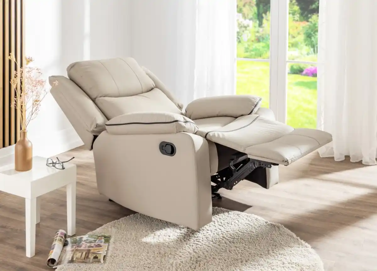 Bild 2 von TV-Relaxsessel mit verstellbarer Relaxfunktion, ca. 96 x 87 x 108 cm - Creme in Lederoptik