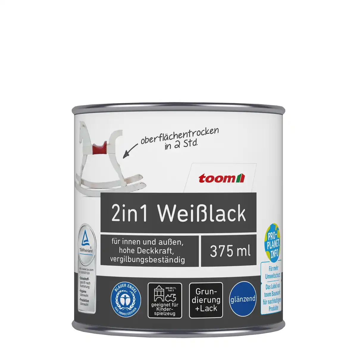 Bild 1 von toom 2in1 Weißlack glänzend 375 ml
