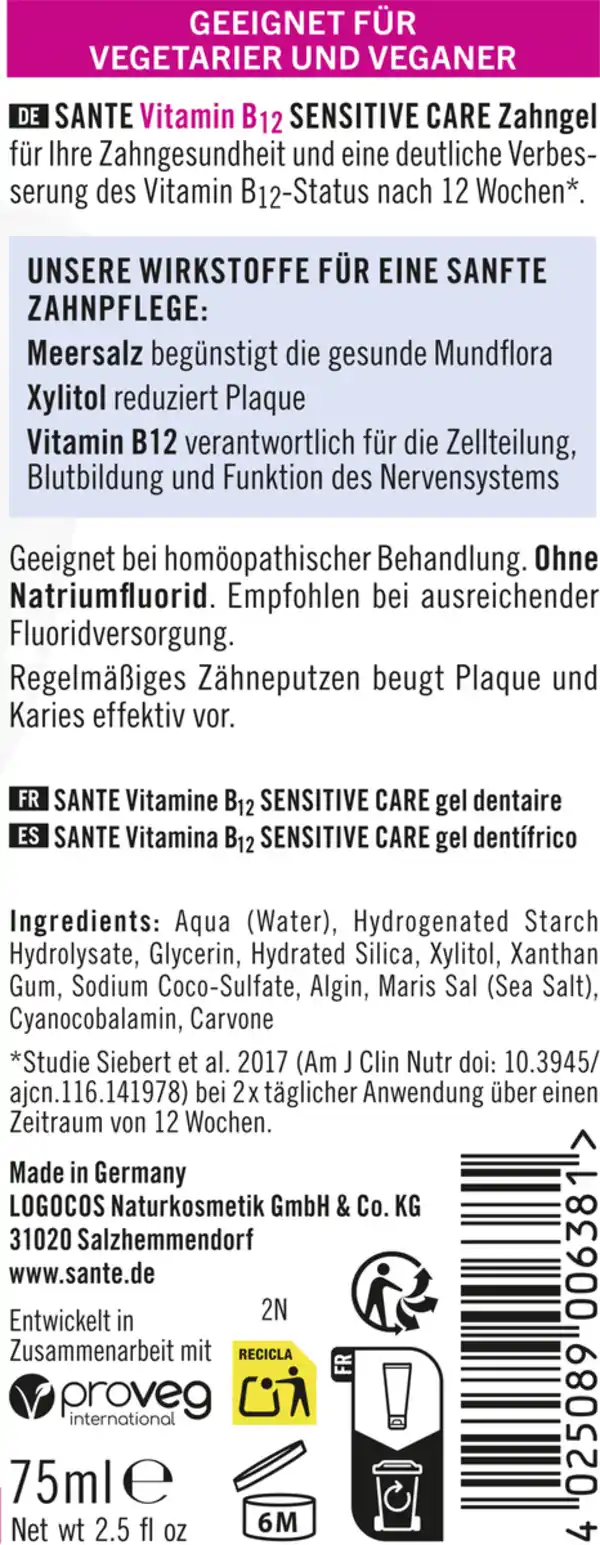Bild 2 von Sante Vitamin B12 Sensitive Care Zahngel, 75 ml