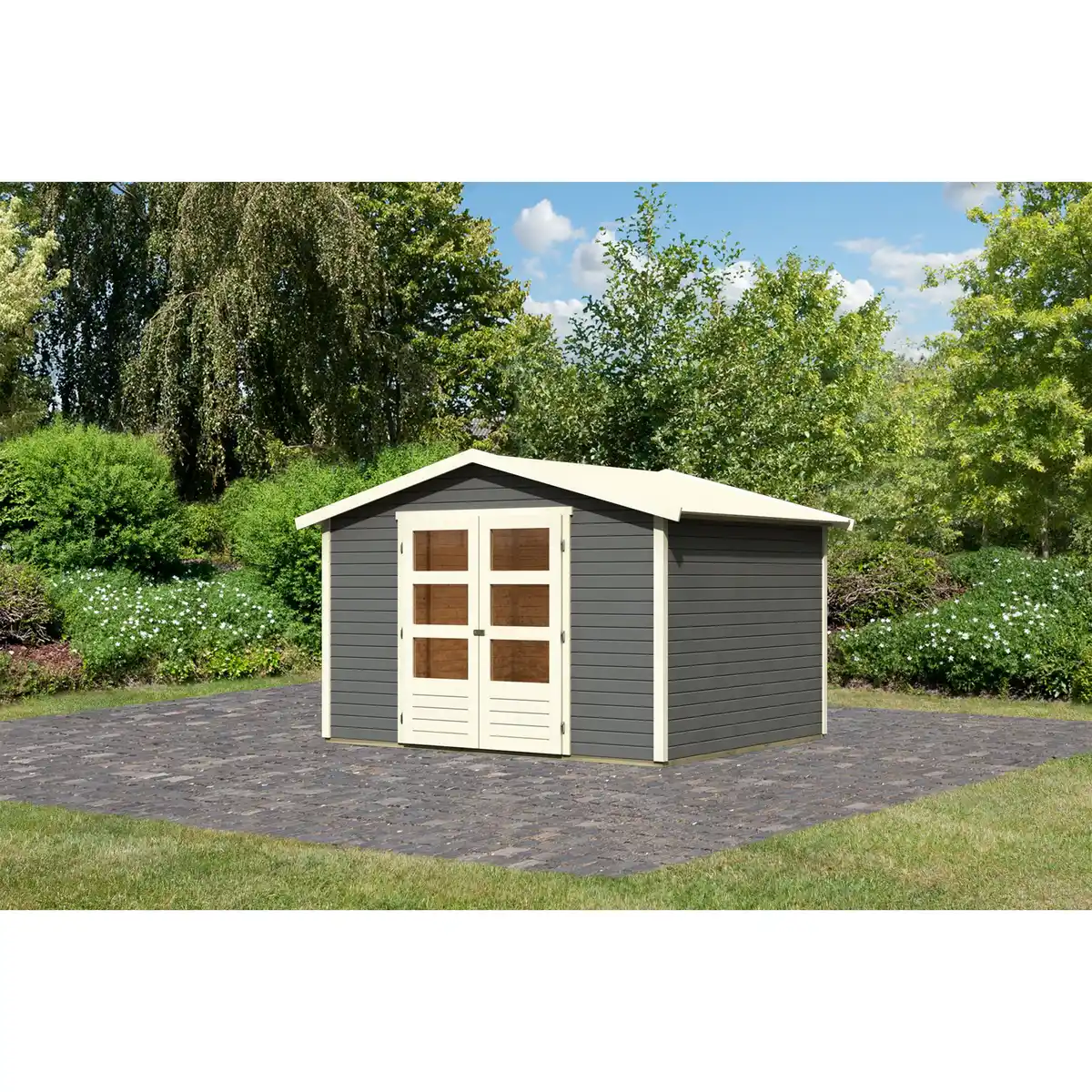 Bild 1 von Karibu Gartenhaus 'Schierke 4' terragrau 246 x 246 x 209 cm