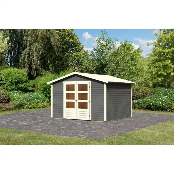 Bild 1 von Karibu Gartenhaus 'Schierke 4' terragrau 246 x 246 x 209 cm