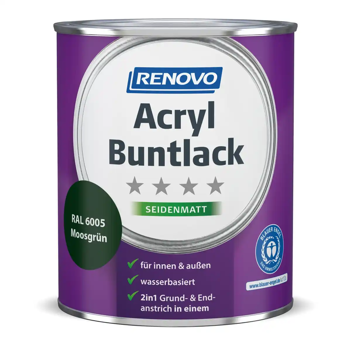 Bild 1 von RENOVO Acryl-Buntlack, seidenmatt, mossgrün RAL 6005, 0,75l