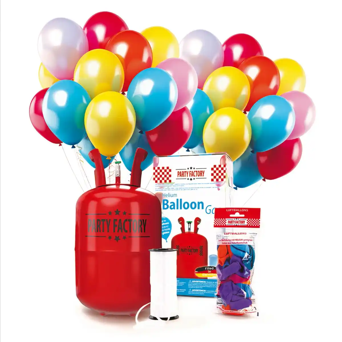 Bild 1 von Helium-Ballongas-Set, Einwegflasche mit 200 L (0,2 m²) Helium, inkl. 30 Ballons + Schnur