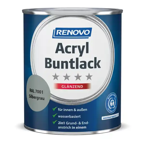 Bild 1 von RENOVO Acryl-Buntlack, silbergrau RAL 7001, glänzend, 0,75l