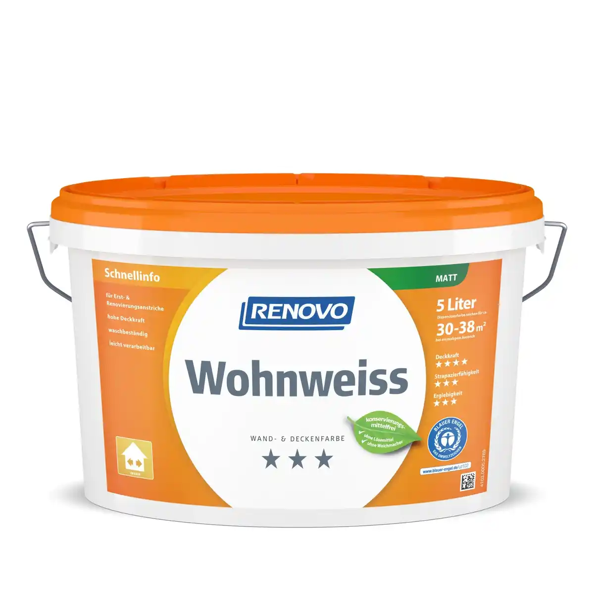 Bild 1 von RENOVO Wand- und Deckenfarbe »Wohnweiss«, stumpfmatt, 5 l
